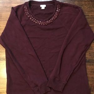 J. Crew Jeweled Burgandy Sweater
